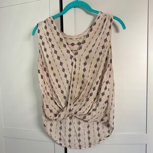 bleuh ciel Cream Printed Twist-Front Camisole